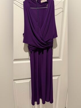Calvin Klein Deep Purple Draped V-Neck Maxi Dress